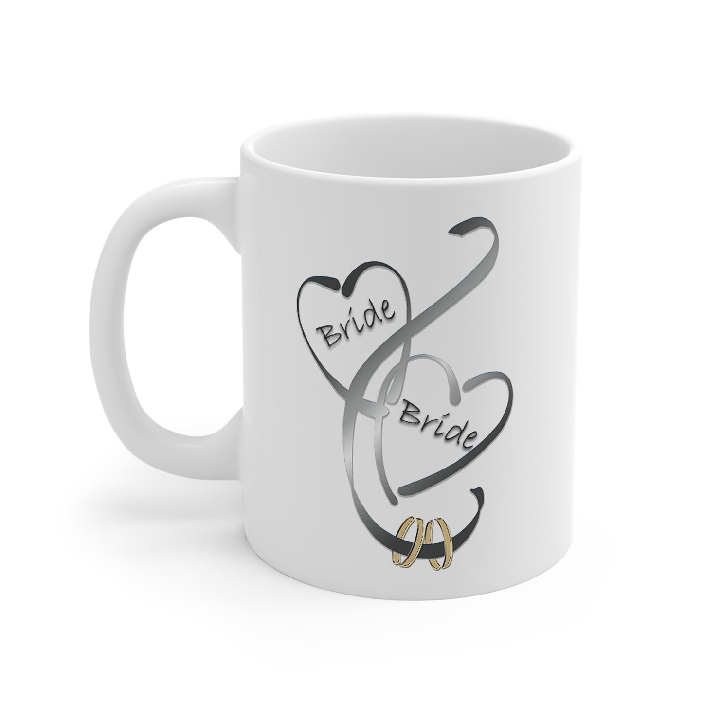 Hearts Ribbons & Rings 11oz White Mug (Bride/Bride)