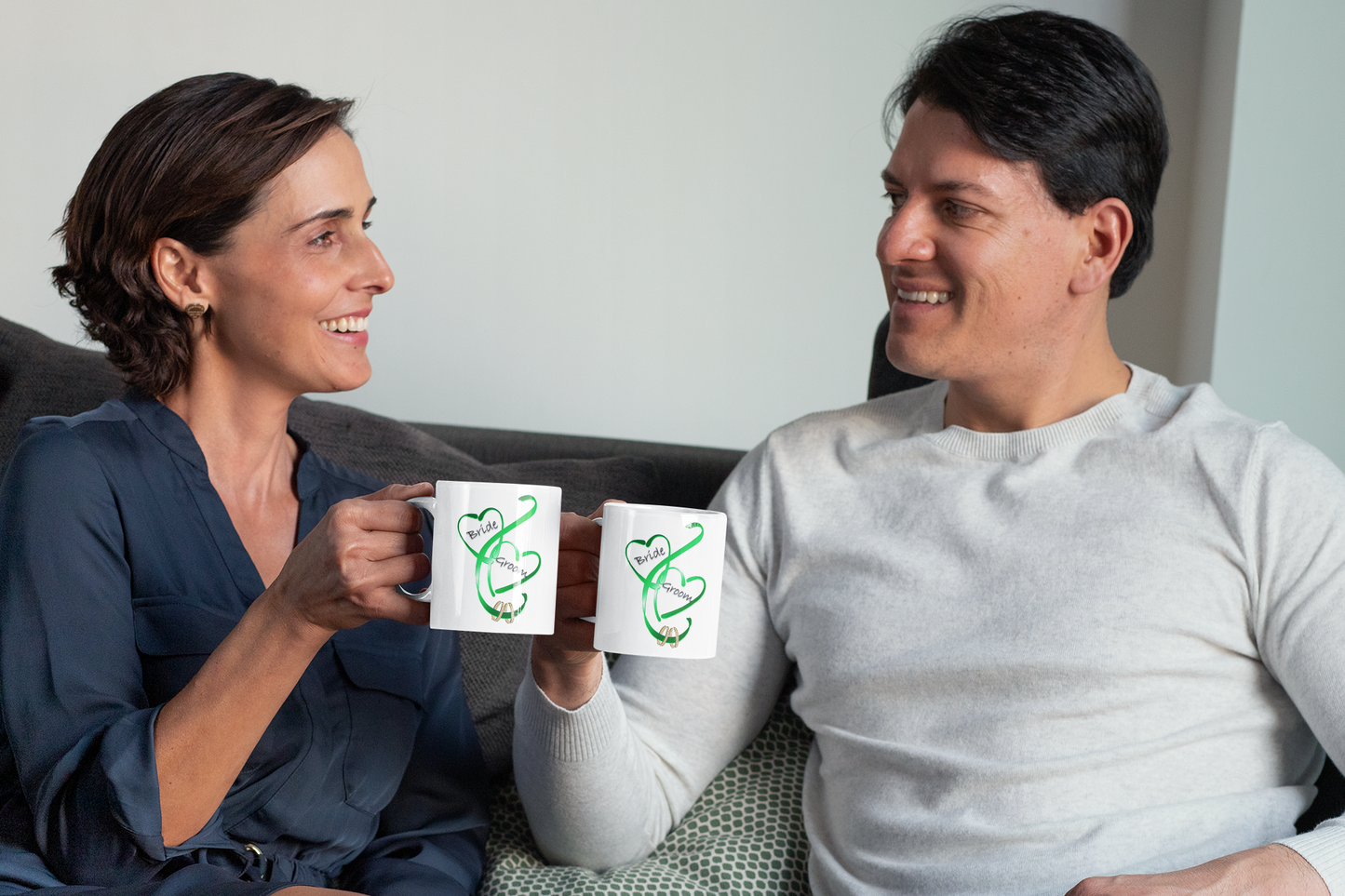 Hearts Ribbons & Rings 11oz White Mug (Bride/Groom)