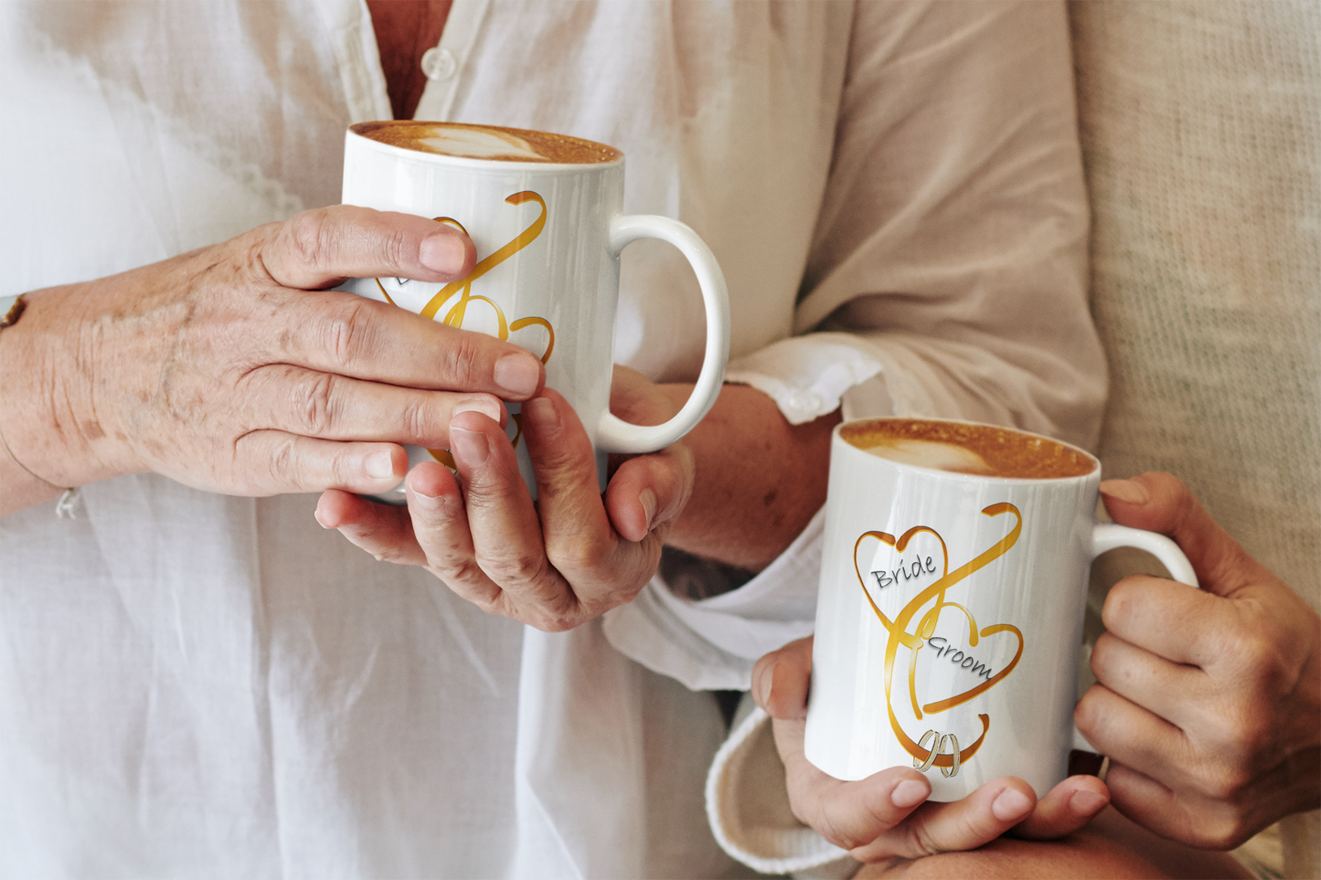 Hearts Ribbons & Rings 11oz White Mug (Bride/Groom)