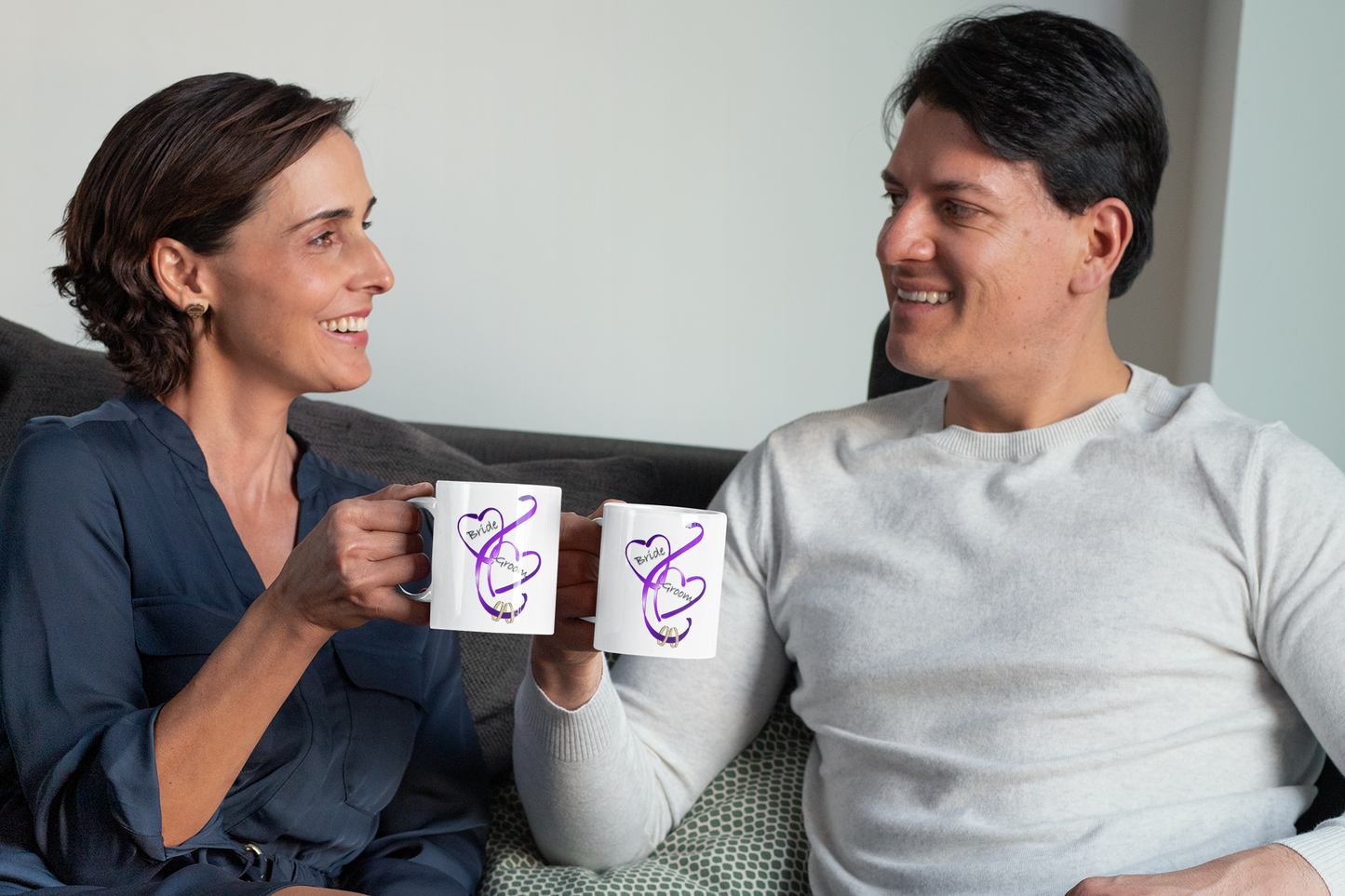 Hearts Ribbons & Rings 11oz White Mug (Bride/Groom)