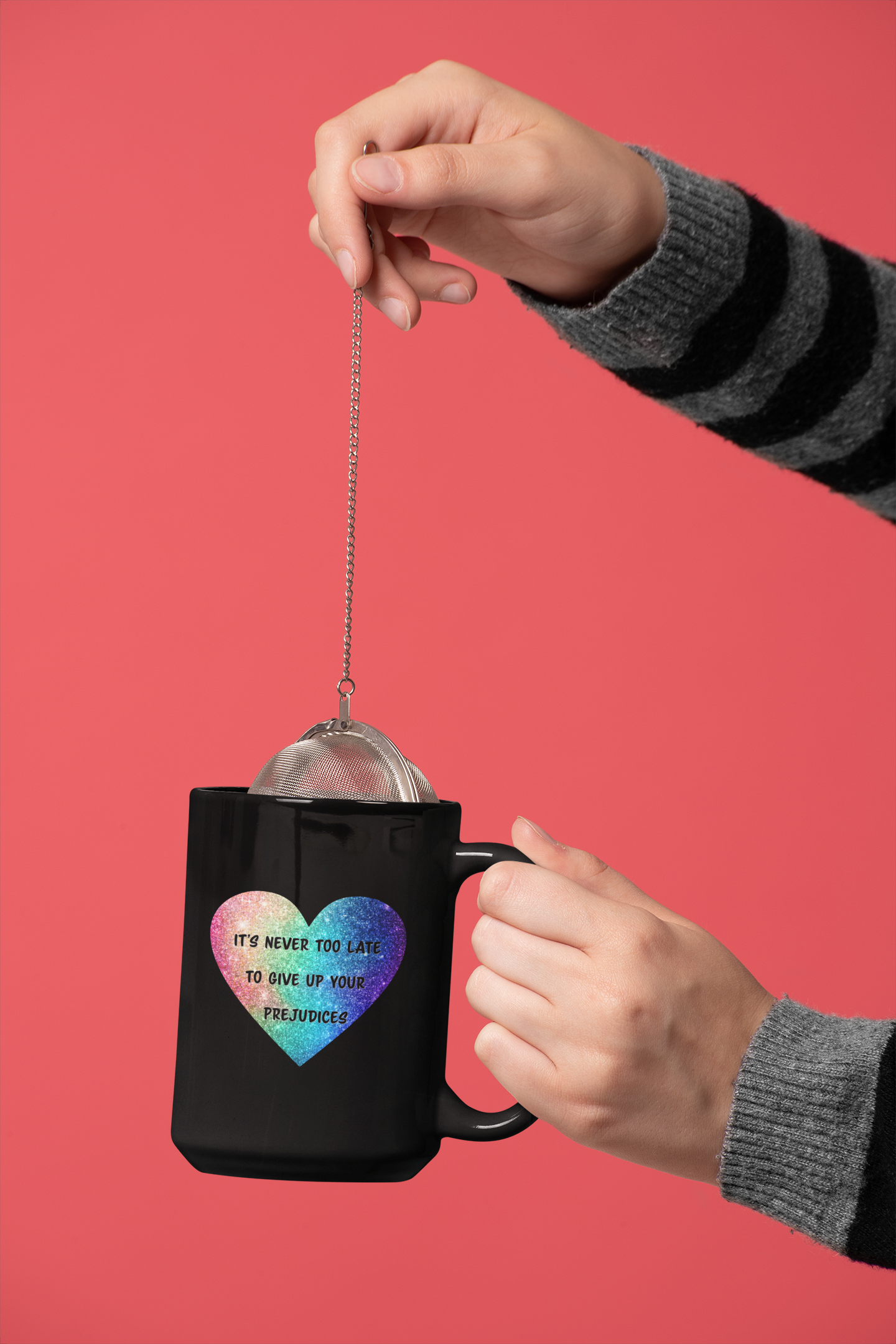 Give Up Prejudices Black Mug, 15oz
