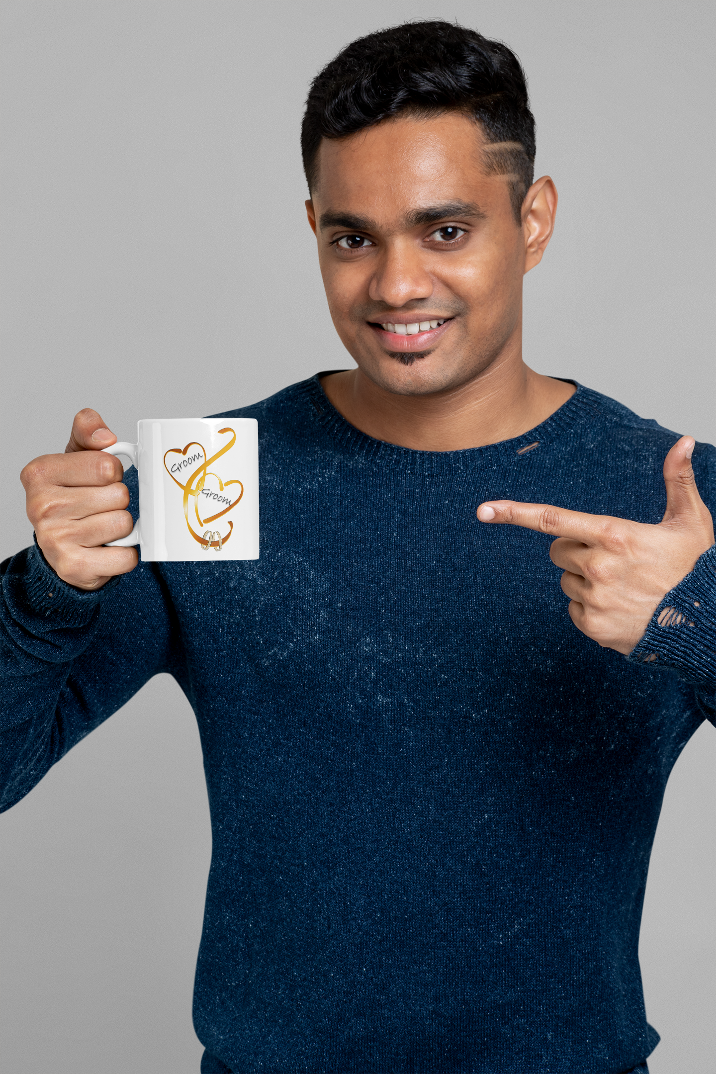Hearts Ribbons & Rings 11oz White Mug (Groom/Groom)