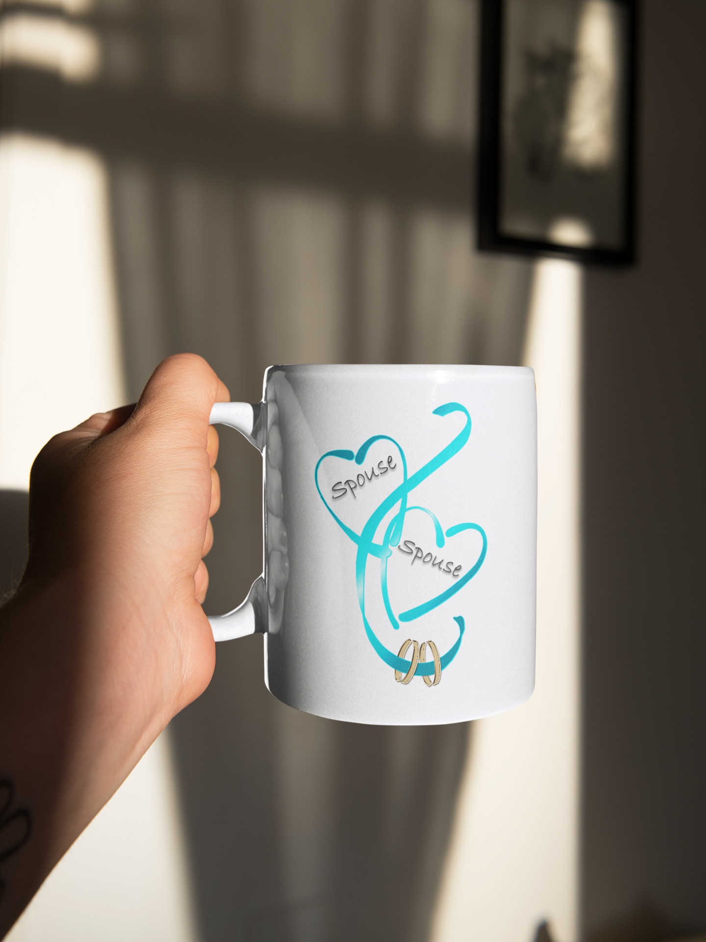Hearts Ribbons & Rings 11oz White Mug (Spouse/Spouse)