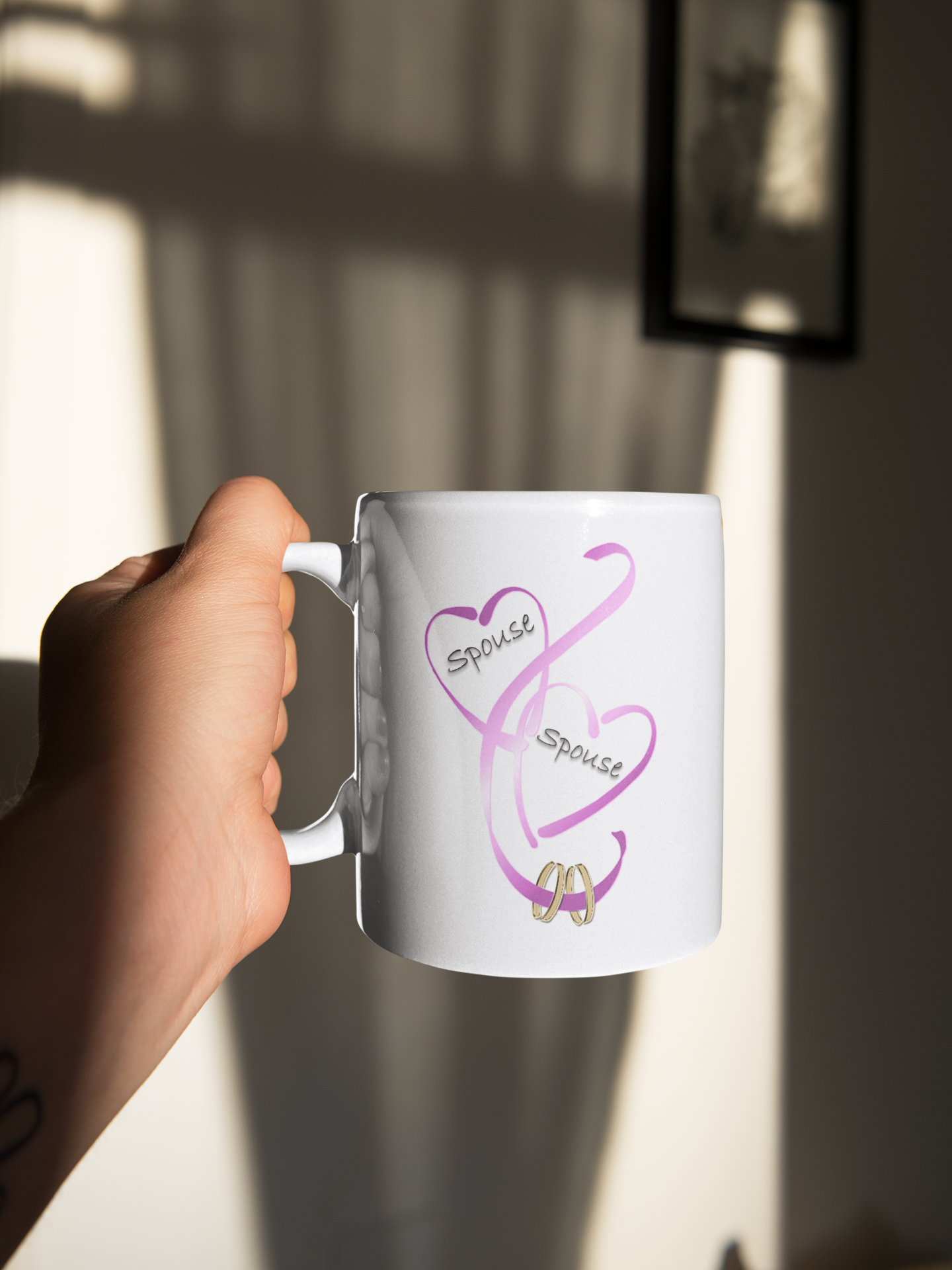 Hearts Ribbons & Rings 11oz White Mug (Spouse/Spouse)