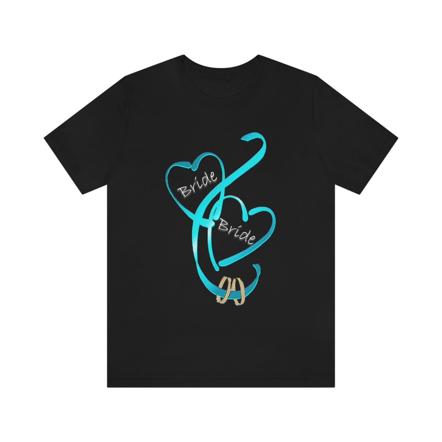 Hearts and Ribbon Wedding T-shirt - Bride/Bride (Lt Blue)