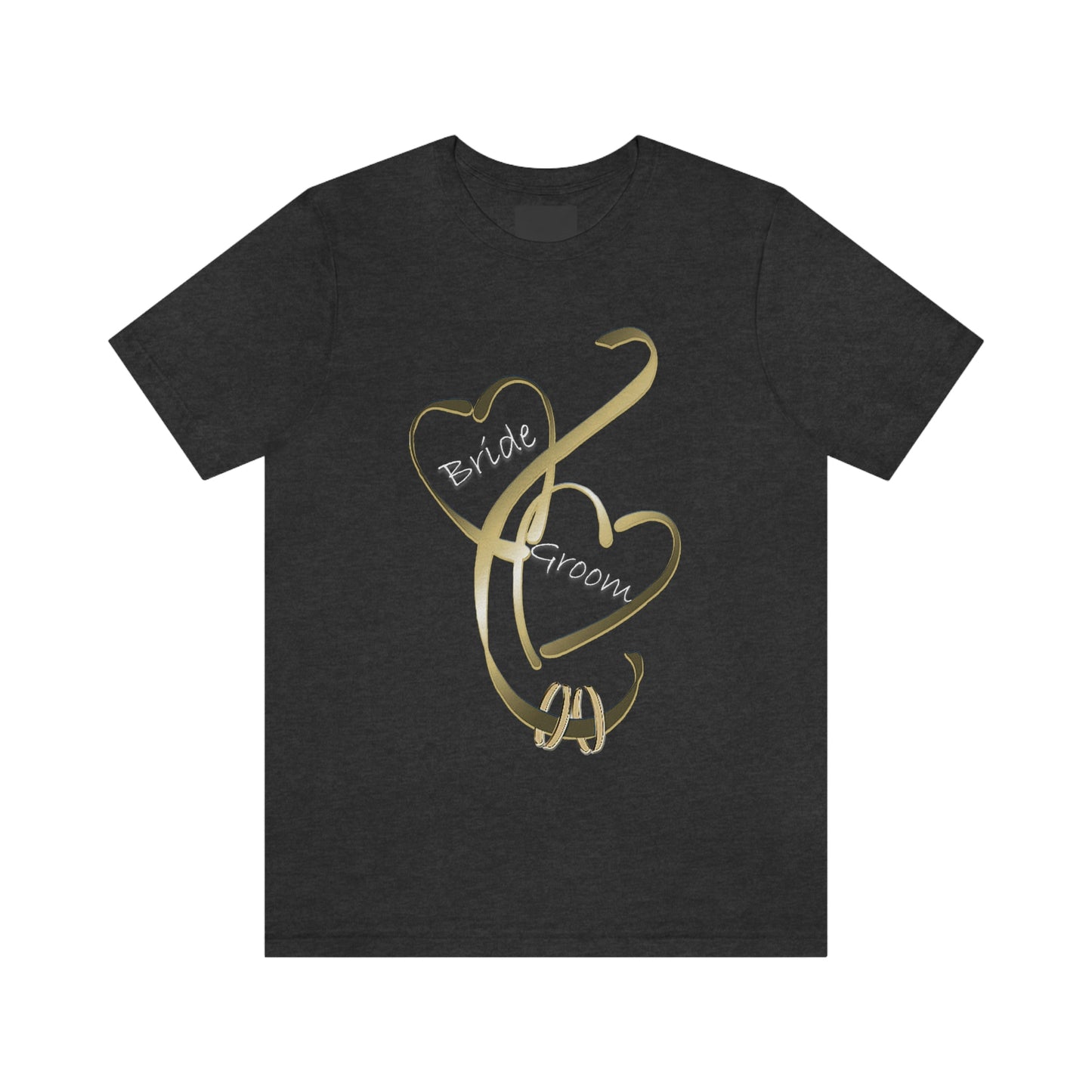 Hearts and Ribbon Wedding T-shirt - Bride/Groom (Gold)