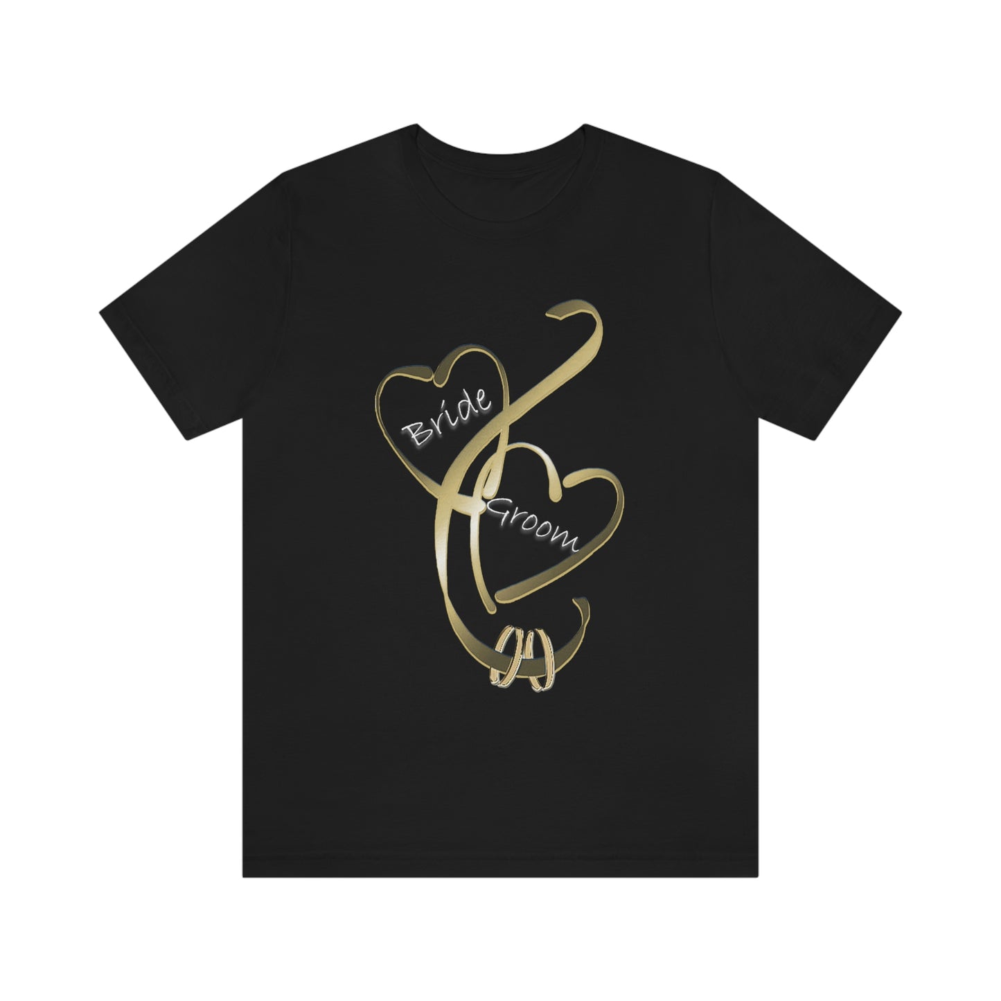 Hearts and Ribbon Wedding T-shirt - Bride/Groom (Gold)