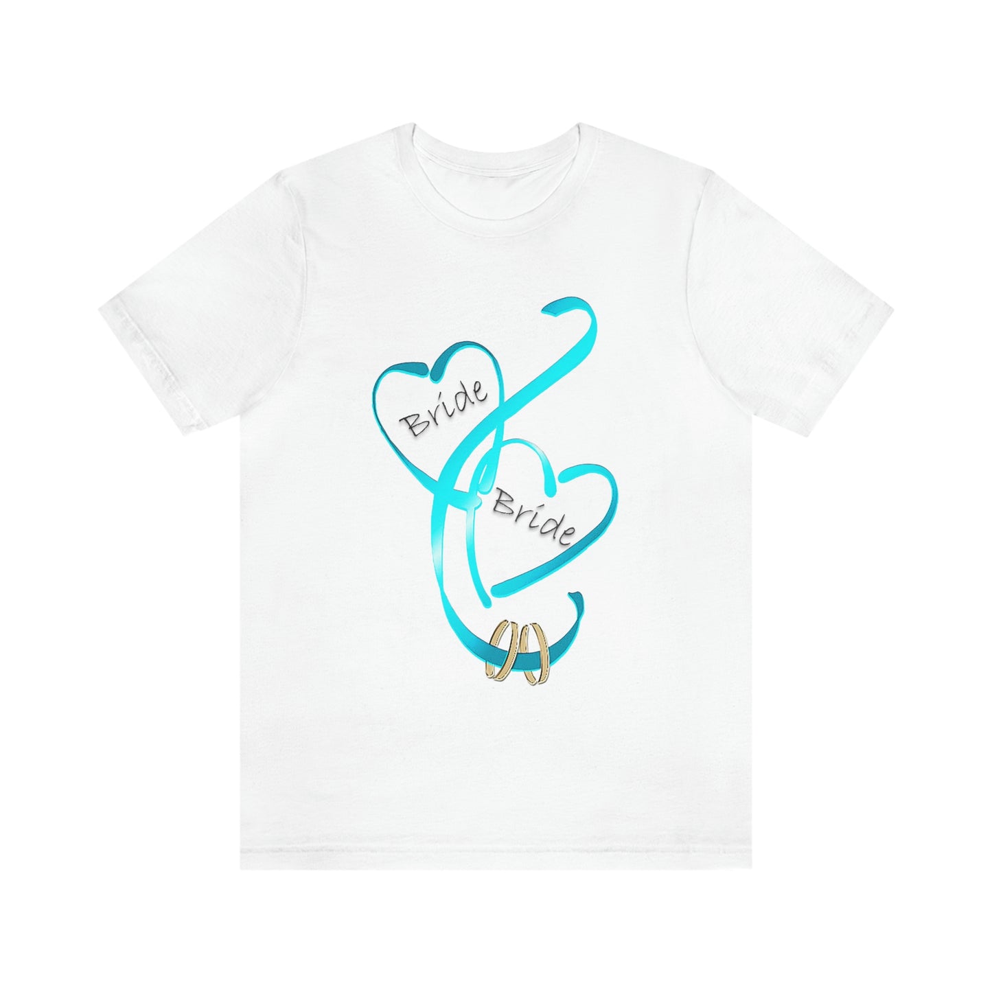 Hearts and Ribbon Wedding T-shirt - Bride/Bride (Lt Blue)