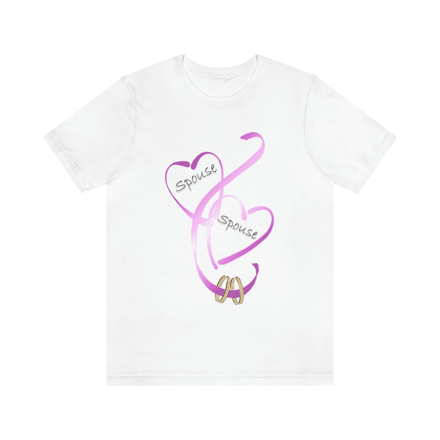 Hearts and Ribbon Wedding T-shirt - Spouse/Spouse (Pink)