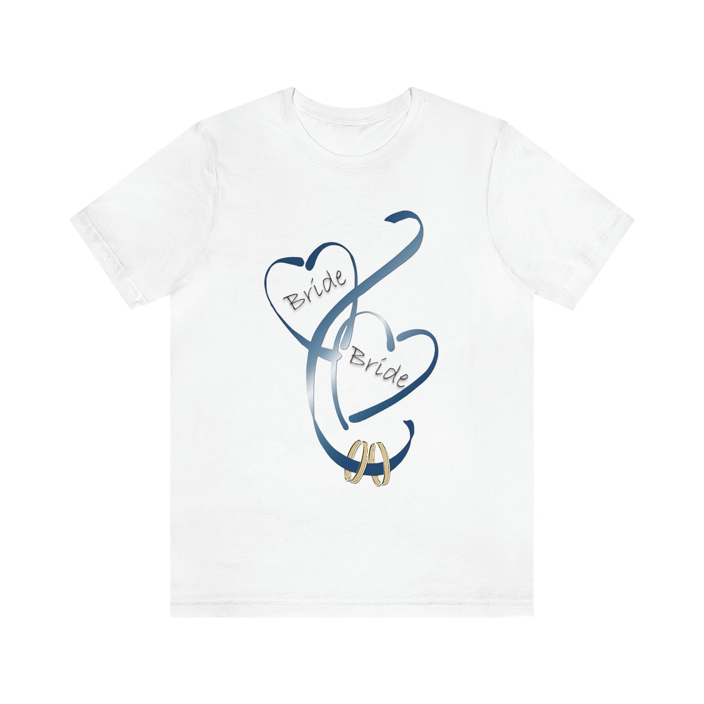 Hearts and Ribbon Wedding T-shirt - Bride/Bride (Dk Blue)