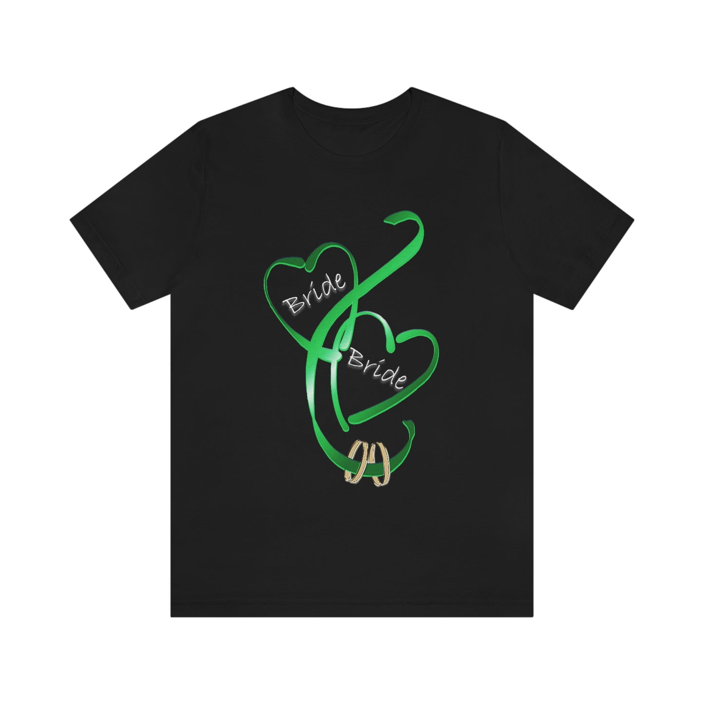 Hearts and Ribbon Wedding T-shirt - Bride/Bride (Green)