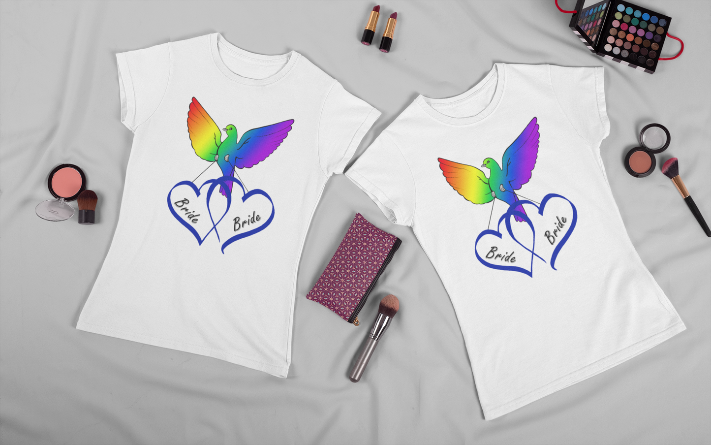 Rainbow Bird & Hearts - Bride Bride (Dk Blue)