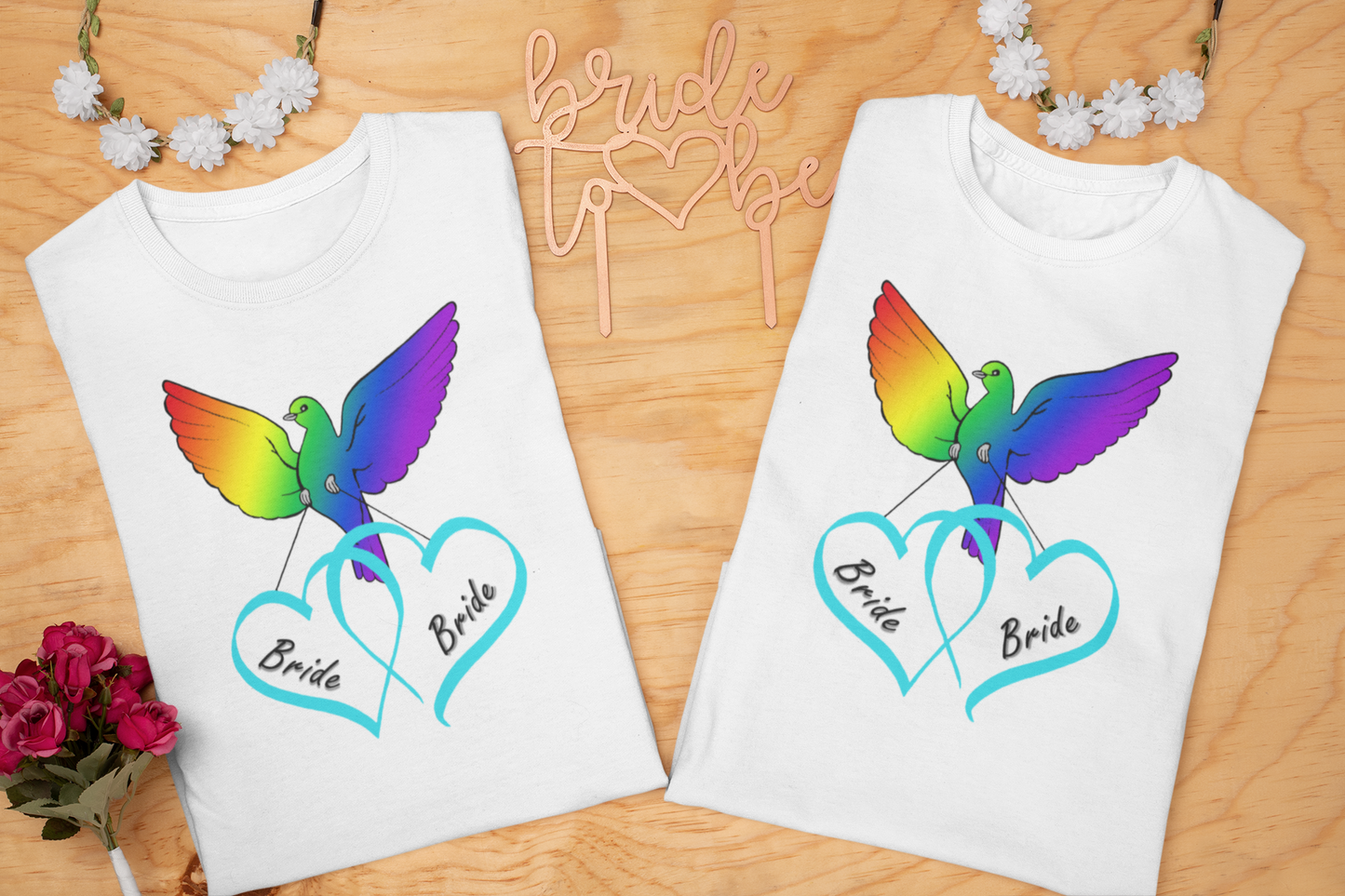 Rainbow Bird & Hearts - Bride Bride (Lt Blue)