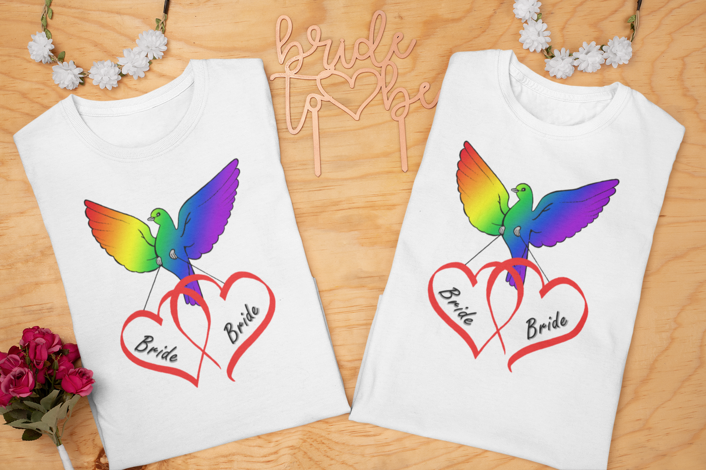 Rainbow Bird & Hearts - Bride Bride (Red)