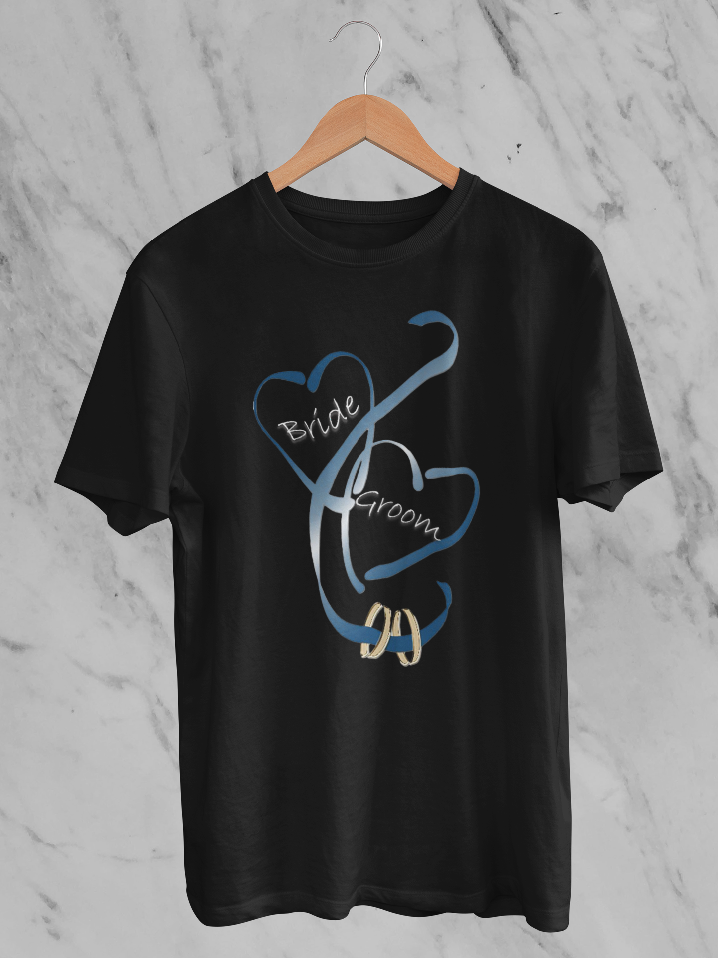 Hearts and Ribbon Wedding T-shirt - Bride/Bride (Dk Blue)