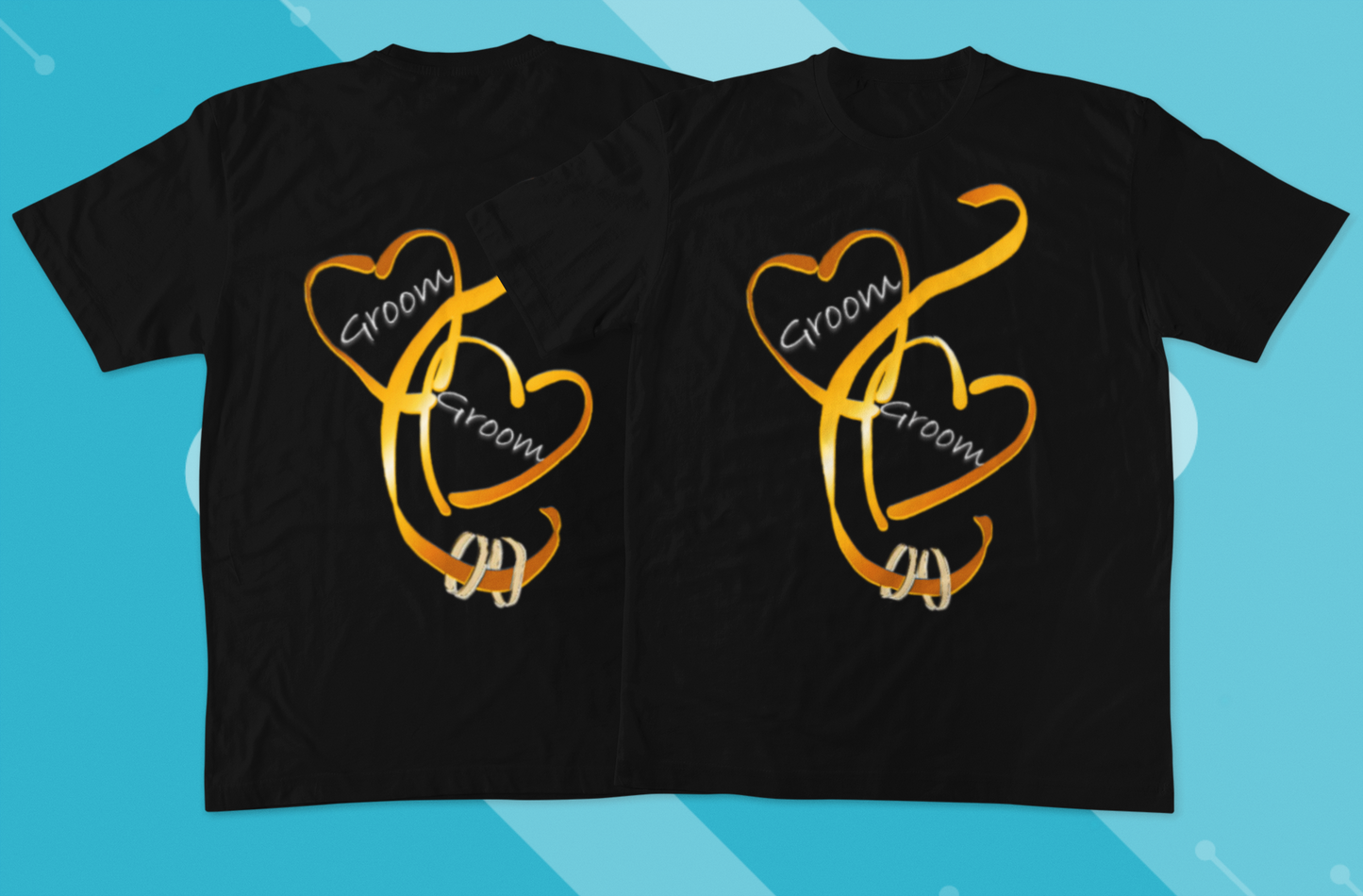 Hearts and Ribbon Wedding T-shirt - Groom/Groom (Orange)