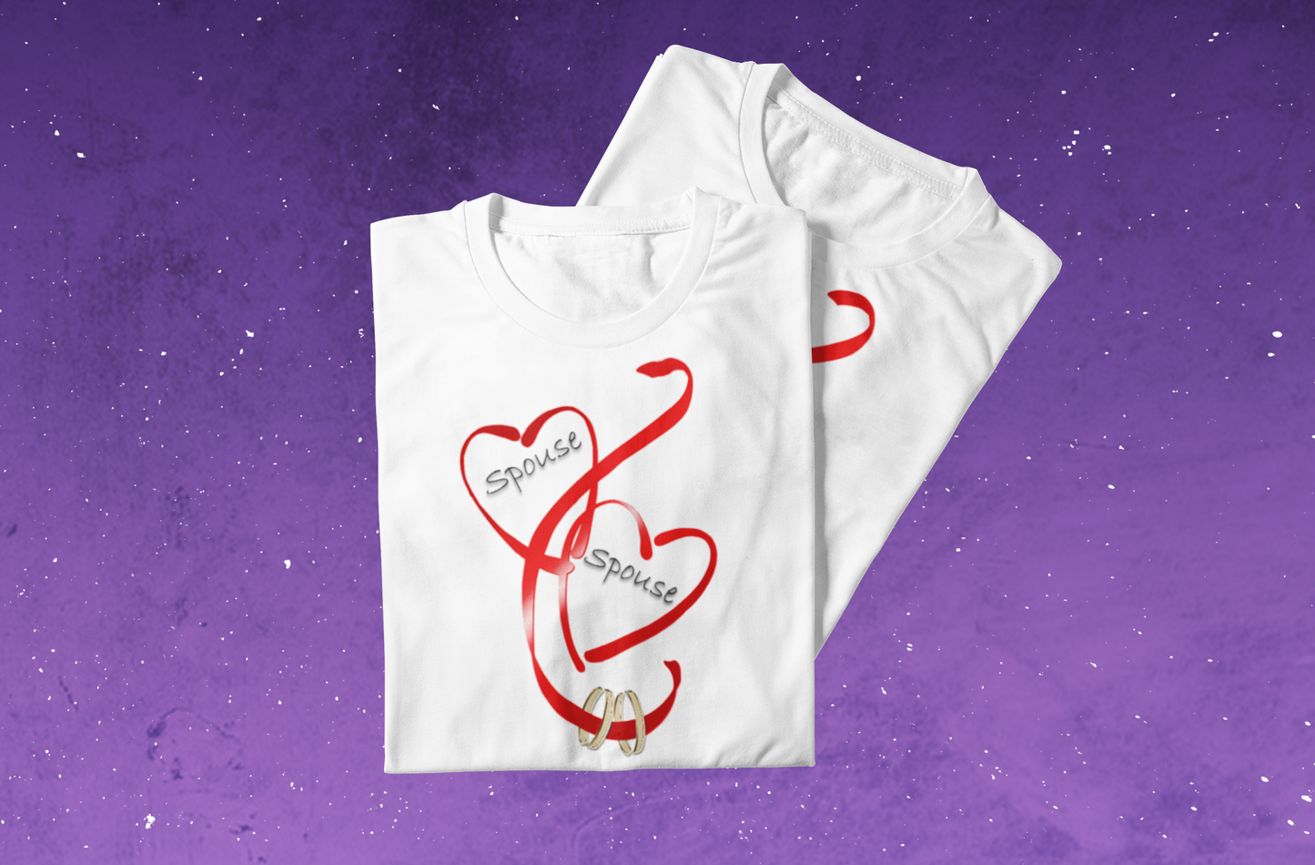 Hearts and Ribbon Wedding T-shirt - Spouse/Spouse (Red)