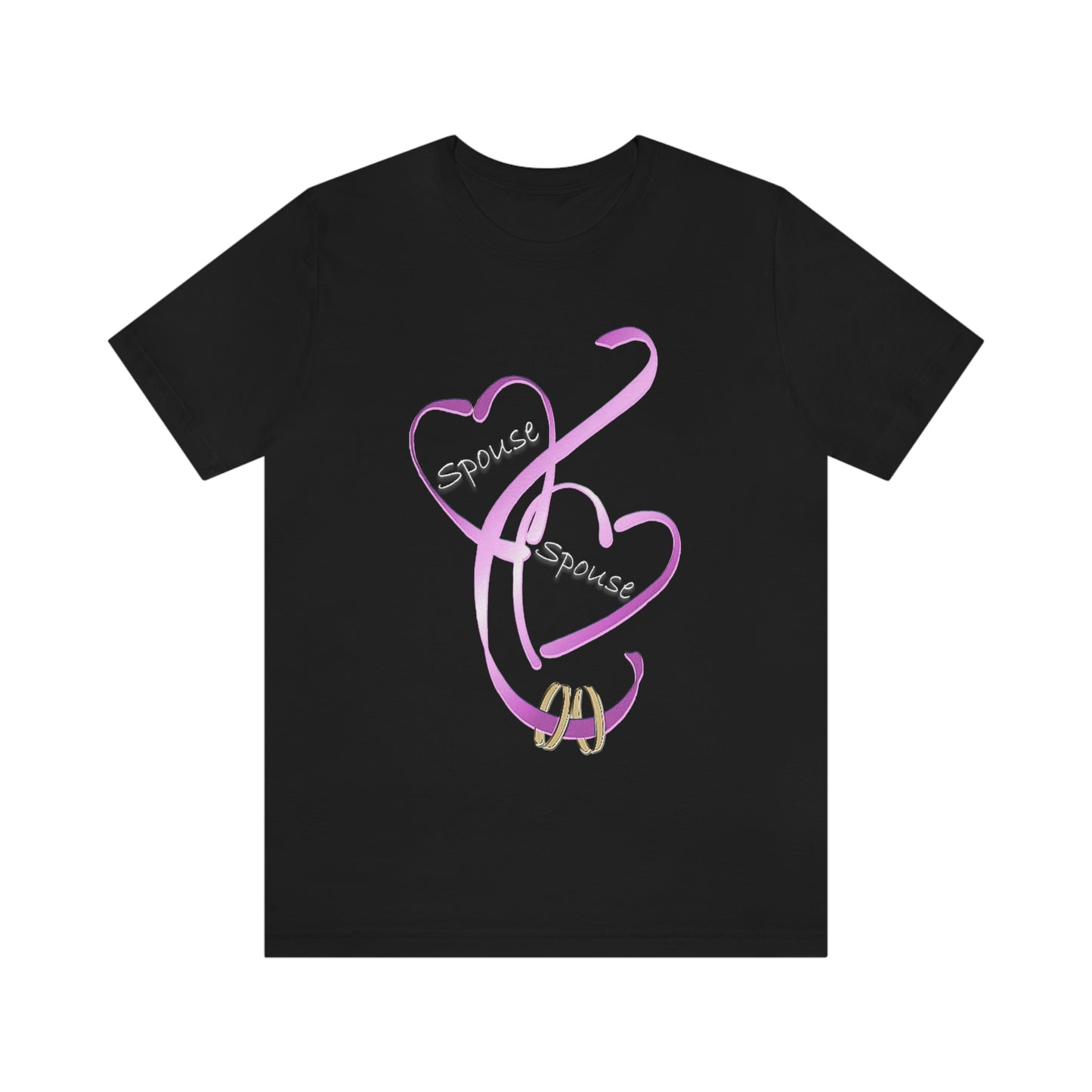 Hearts and Ribbon Wedding T-shirt - Spouse/Spouse (Pink)