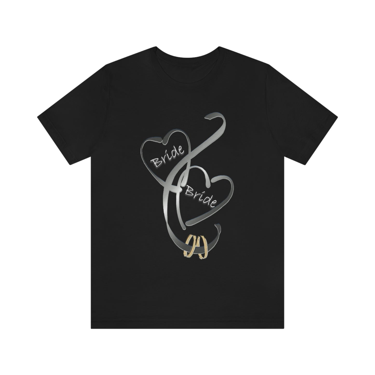 Hearts and Ribbon Wedding T-shirt - Bride/Bride (Silver)