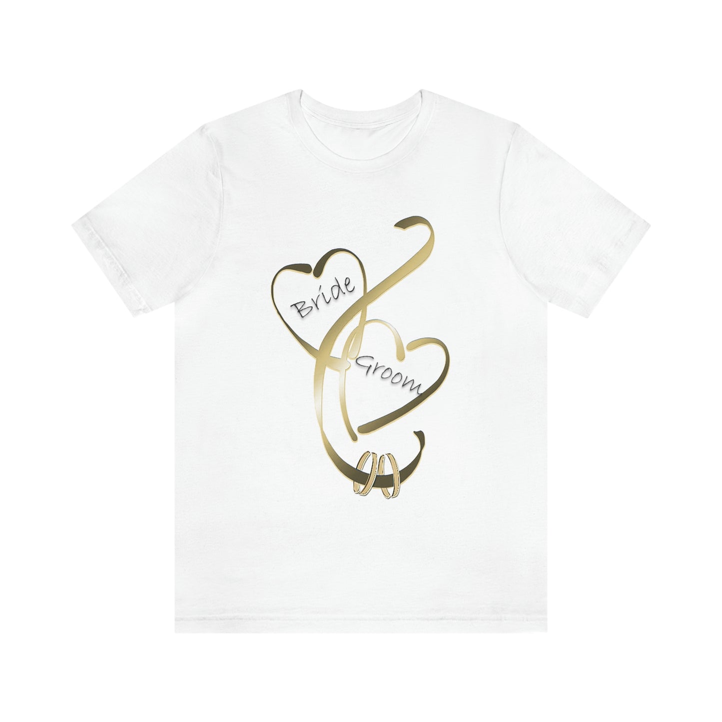 Hearts and Ribbon Wedding T-shirt - Bride/Groom (Gold)