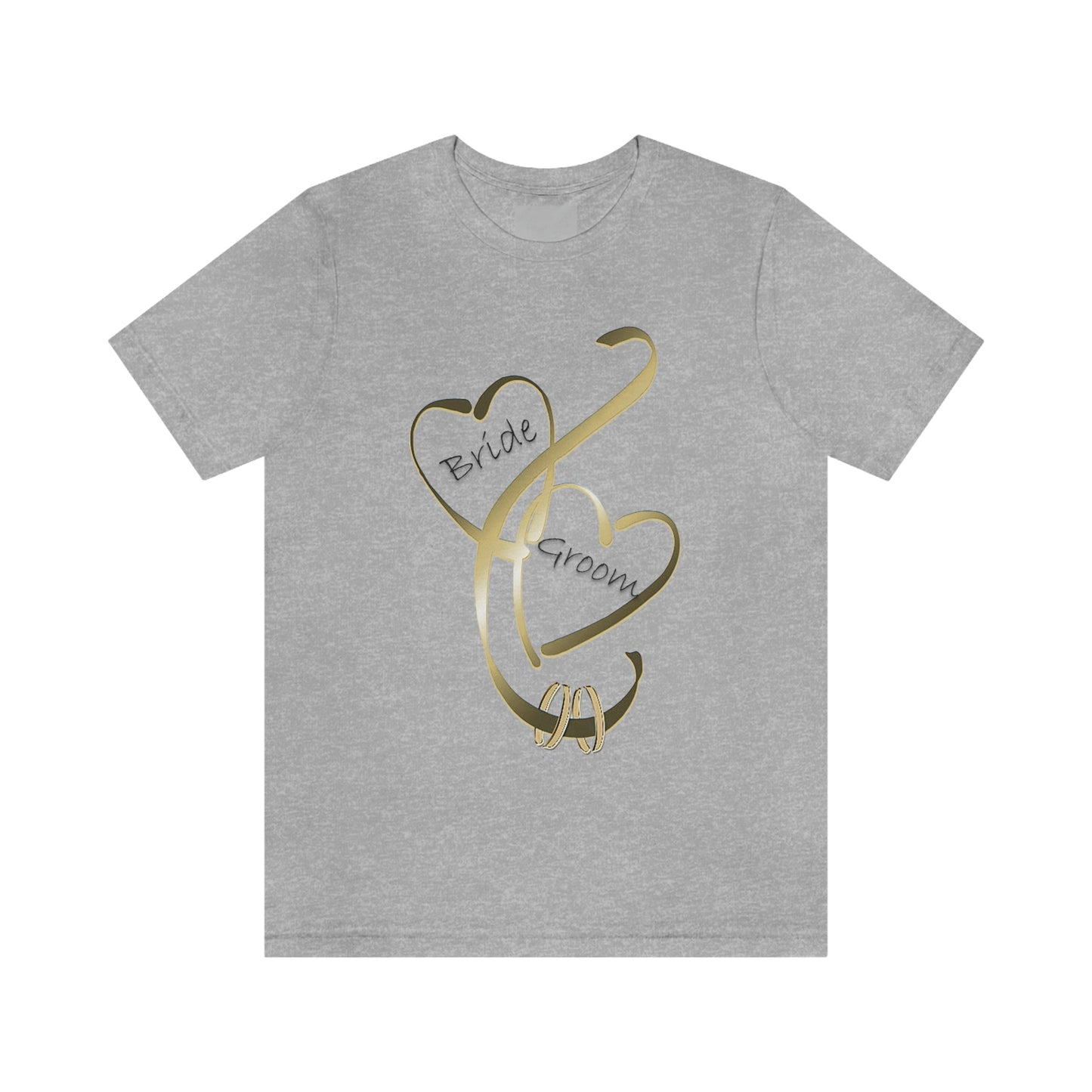 Hearts and Ribbon Wedding T-shirt - Bride/Groom (Gold)