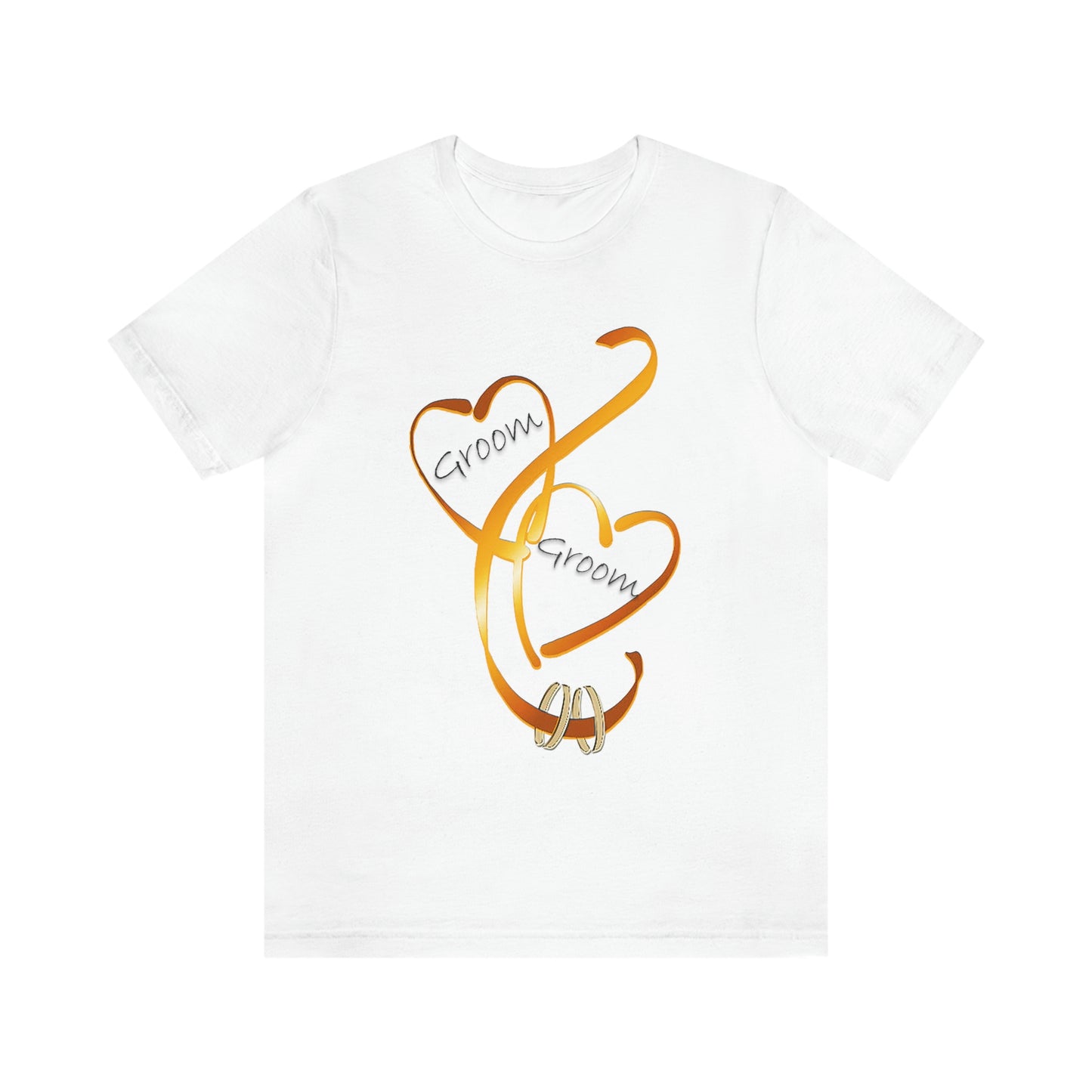 Hearts and Ribbon Wedding T-shirt - Groom/Groom (Orange)