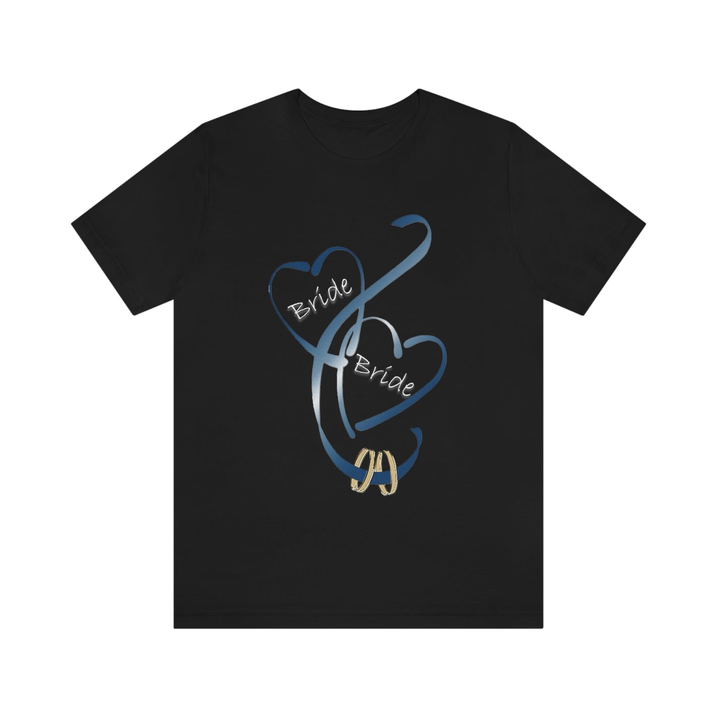 Hearts and Ribbon Wedding T-shirt - Bride/Bride (Dk Blue)