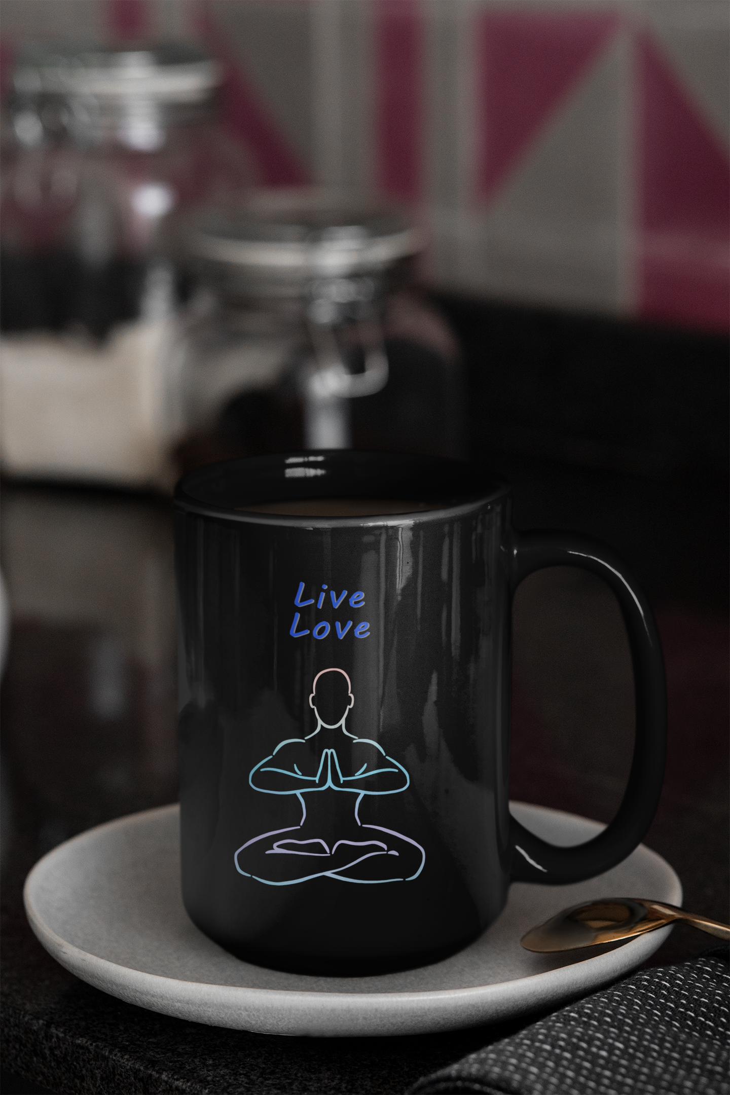 Think, Speak, Live Love Black Mug, 15oz