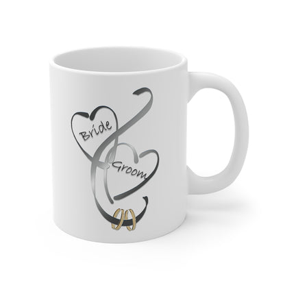 Hearts Ribbons & Rings 11oz White Mug (Bride/Groom)