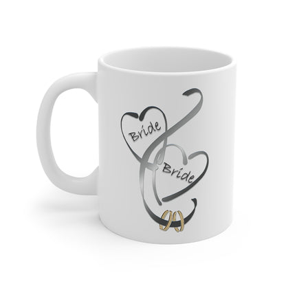 Hearts Ribbons & Rings 11oz White Mug (Bride/Bride)