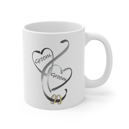 Hearts Ribbons & Rings 11oz White Mug (Groom/Groom)