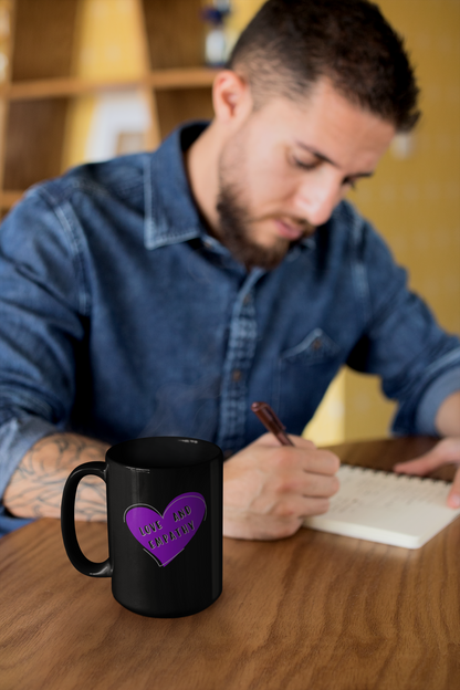 Love and Empathy Logo Black Mug, 15oz