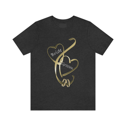 Hearts and Ribbon Wedding T-shirt - Bride/Groom (Gold)