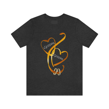 Hearts and Ribbon Wedding T-shirt - Groom/Groom (Orange)