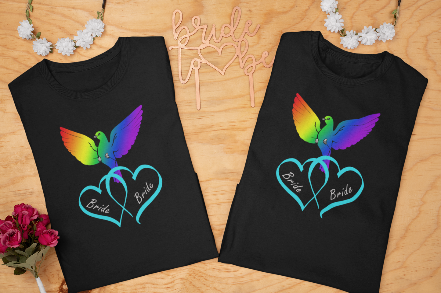 Rainbow Bird & Hearts - Bride Bride (Lt Blue)