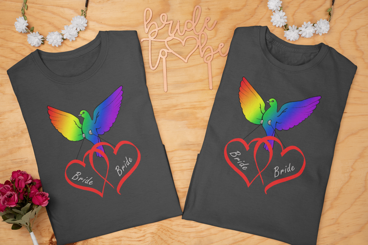 Rainbow Bird & Hearts - Bride Bride (Red)
