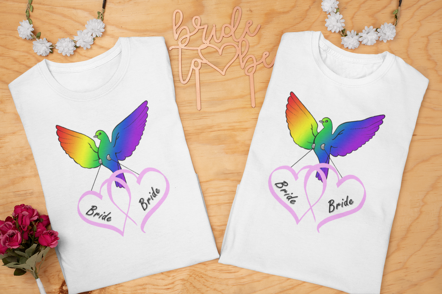Rainbow Bird & Hearts - Bride Bride (Pink)