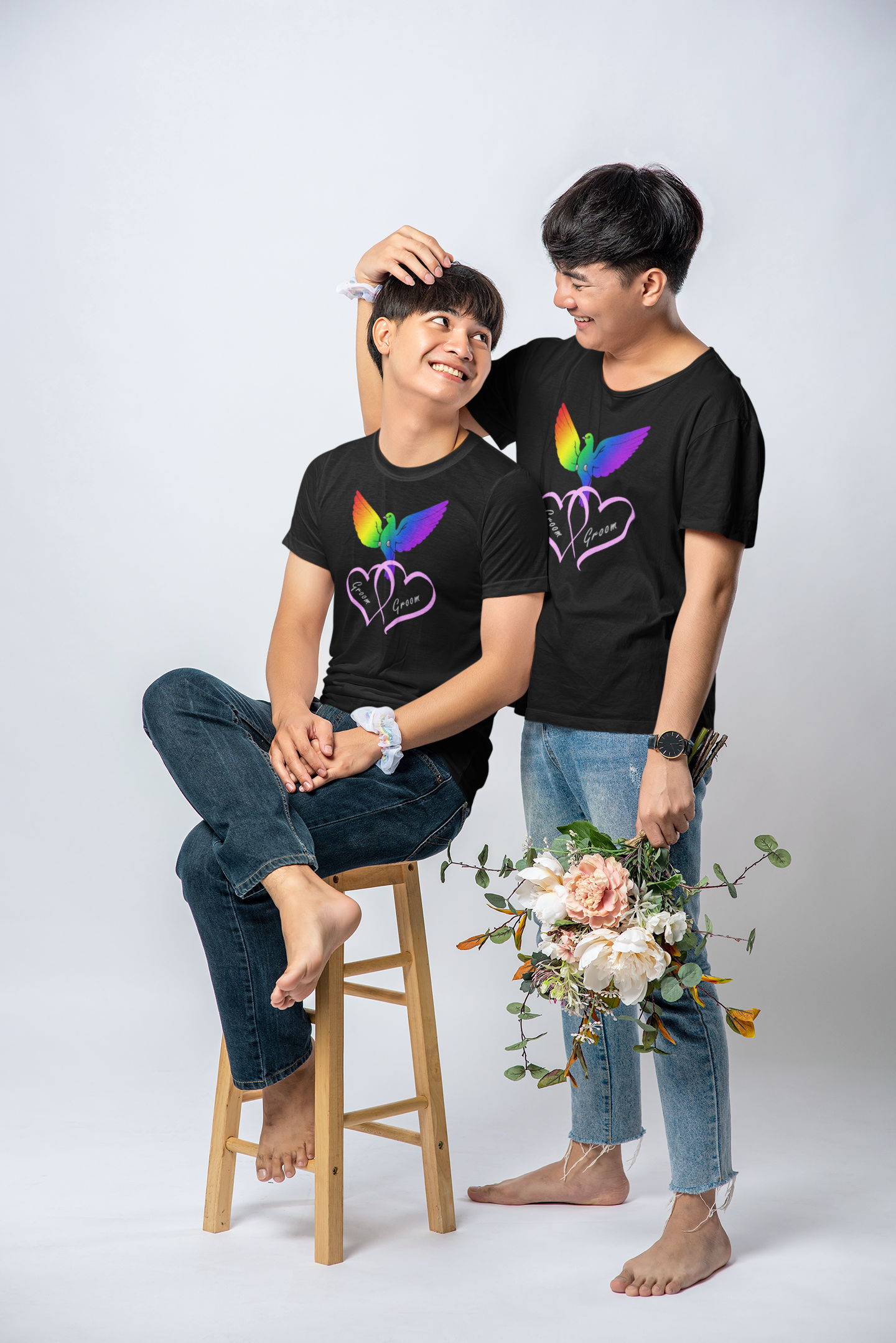 Rainbow Bird & Hearts - Bride Bride (Pink)