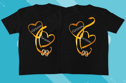 Hearts and Ribbon Wedding T-shirt - Groom/Groom (Orange)