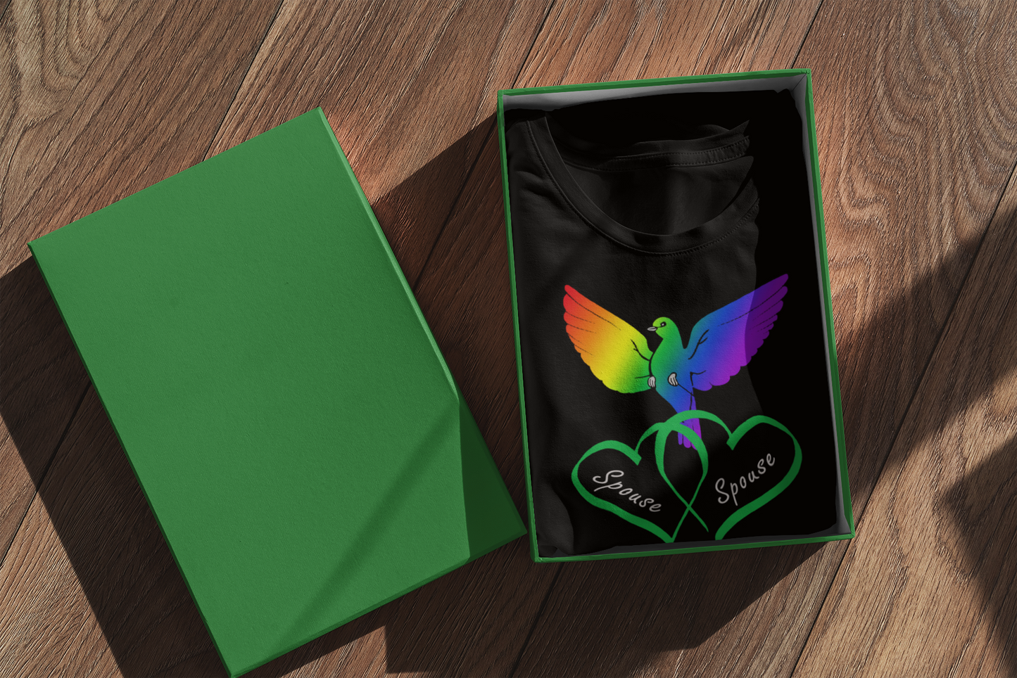 Rainbow Bird & Hearts - Spouse Spouse (Green)