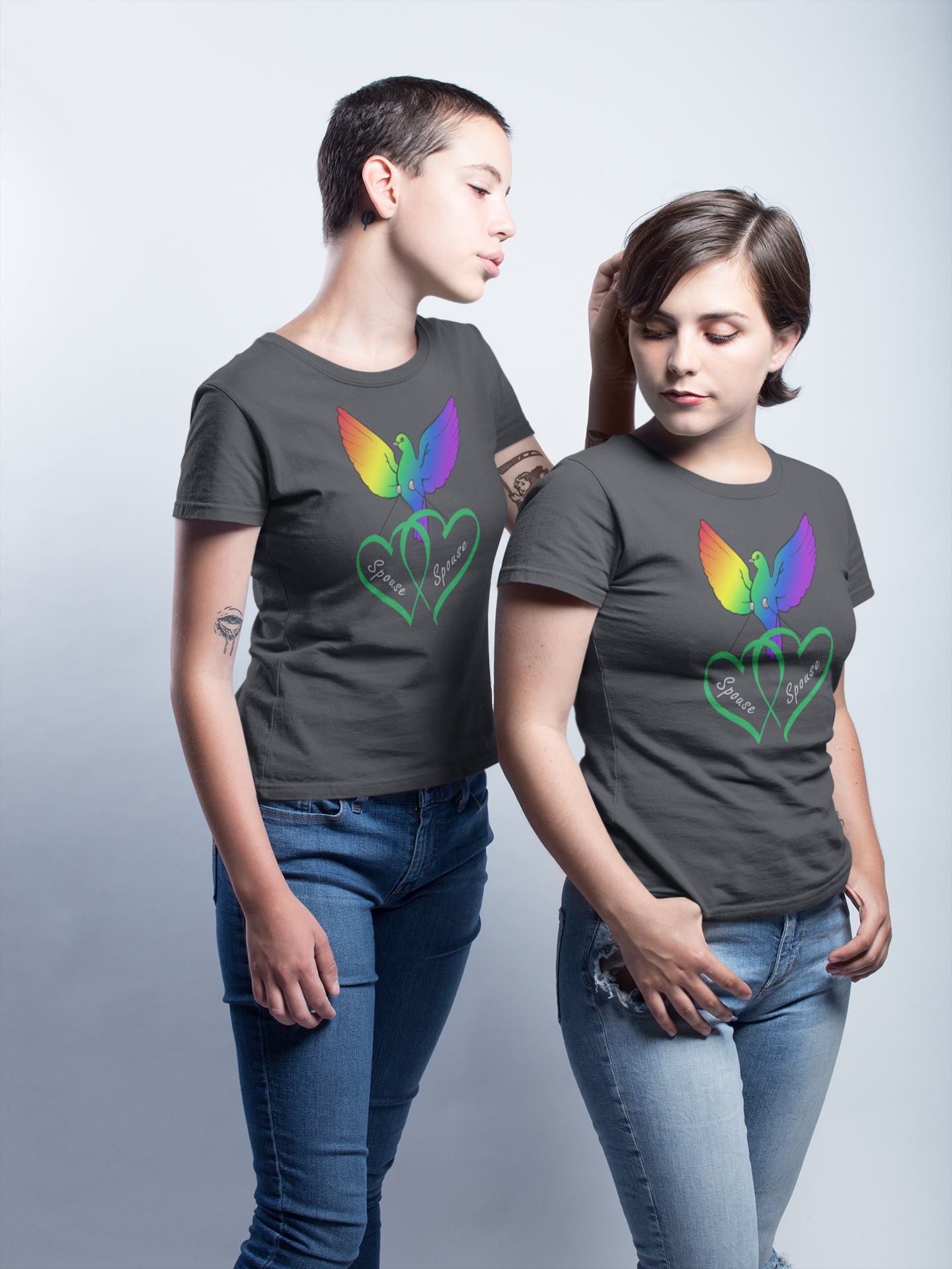 Rainbow Bird & Hearts - Spouse Spouse (Green)