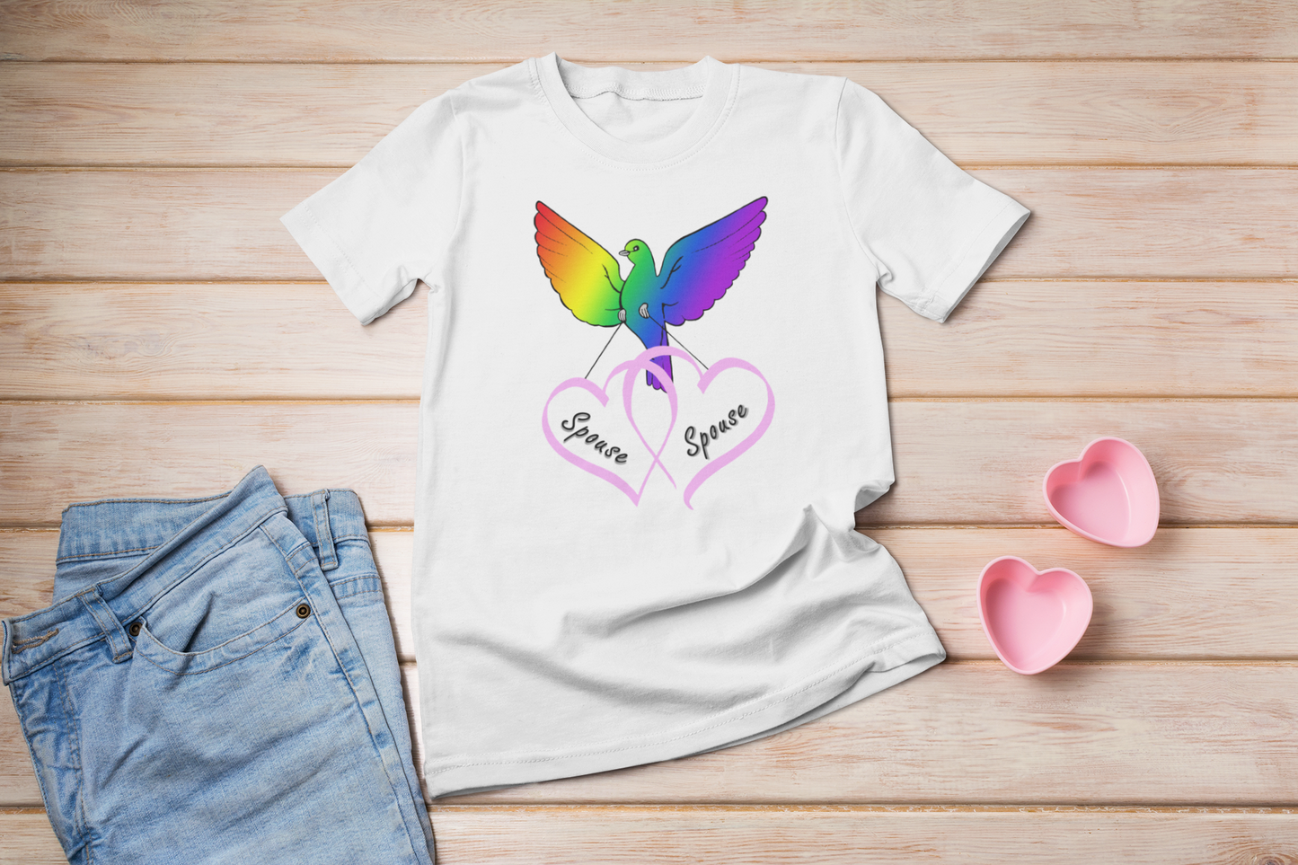 Rainbow Bird & Hearts - Bride Bride (Pink)