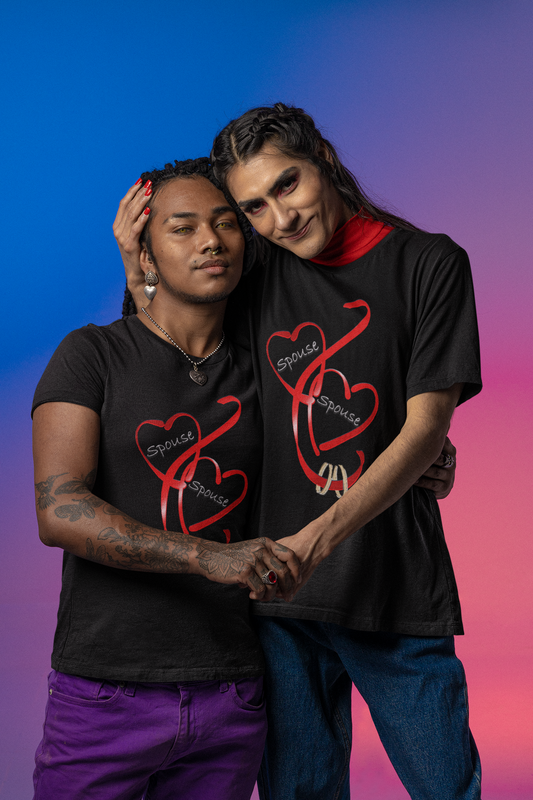 Hearts and Ribbon Wedding T-shirt - Spouse/Spouse (Red)