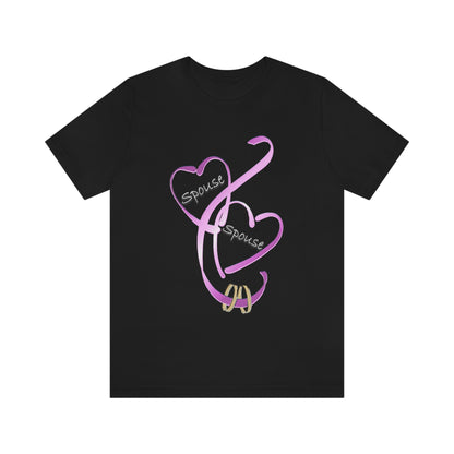 Hearts and Ribbon Wedding T-shirt - Spouse/Spouse (Pink)