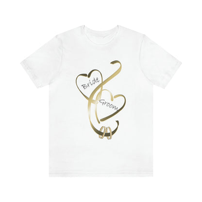 Hearts and Ribbon Wedding T-shirt - Bride/Groom (Gold)