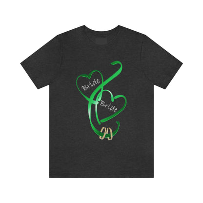 Hearts and Ribbon Wedding T-shirt - Bride/Bride (Green)