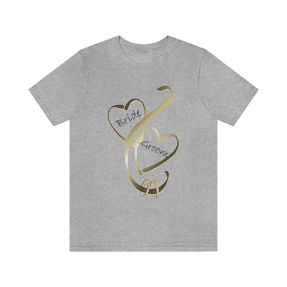 Hearts and Ribbon Wedding T-shirt - Bride/Groom (Gold)